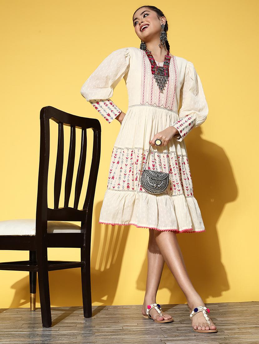 off white embroidered detailed dress - 21134434 - Zoom Image - 0