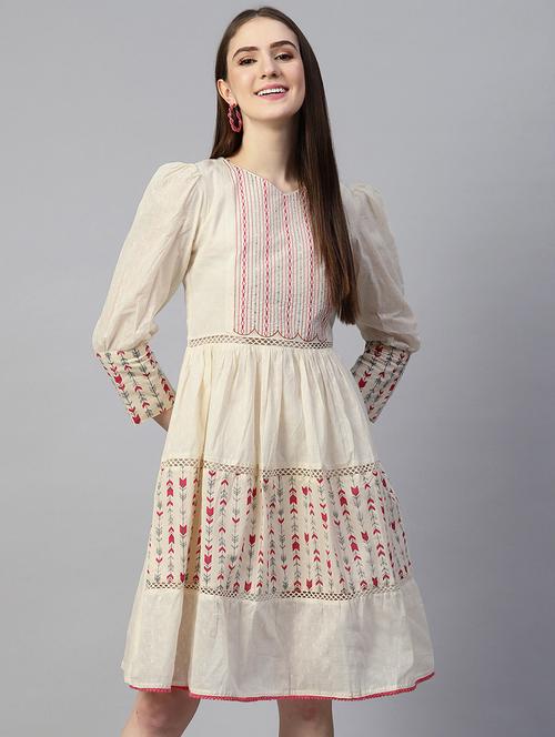off white embroidered detailed dress - 21134435 - Standard Image - 0