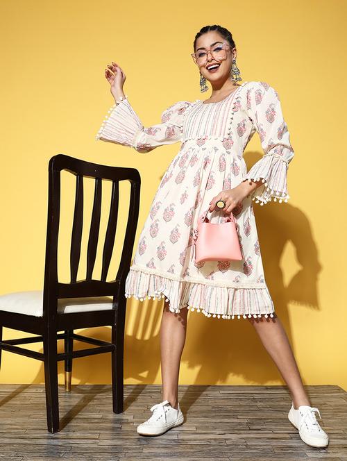 off white printed a-line dress - 21134438 -  Standard Image - 0