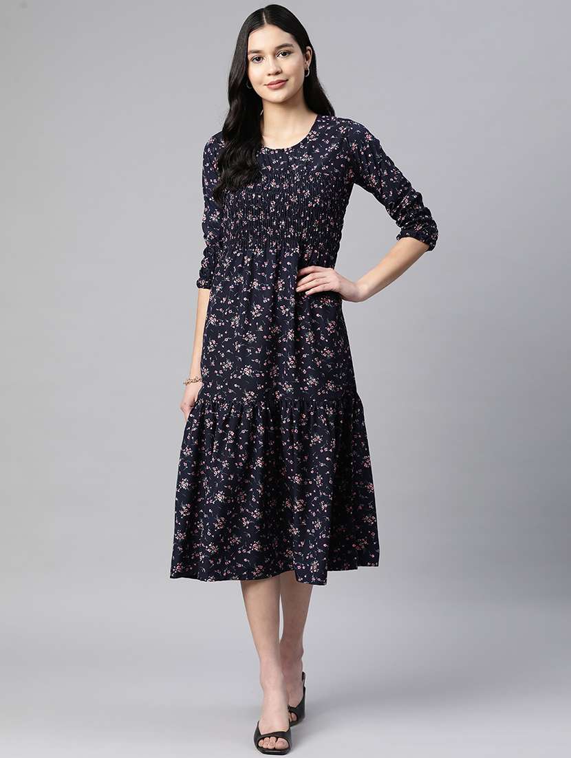 navy blue floral printed dress - 21134444 - Zoom Image - 0