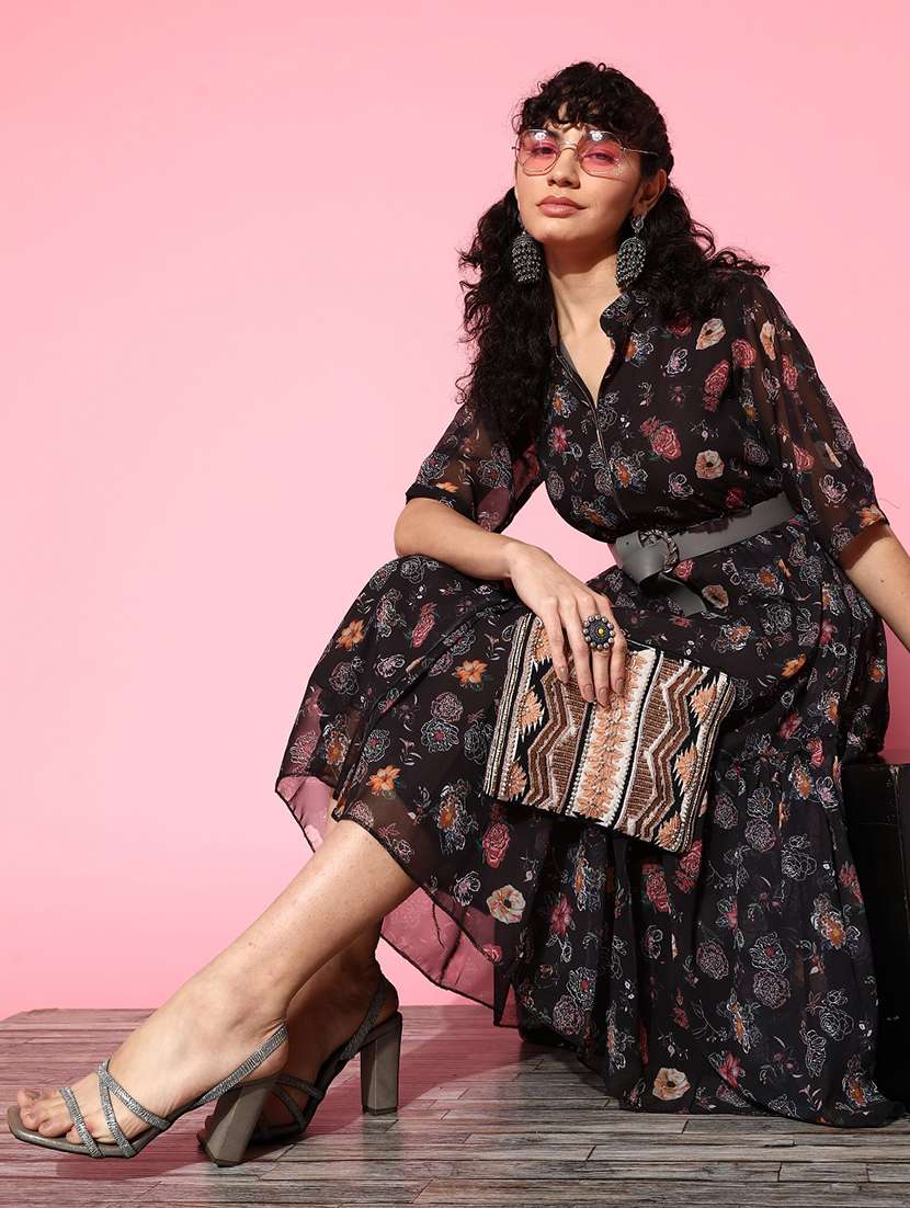 brown floral printed tiered dress - 21134447 -  Standard Image - 3