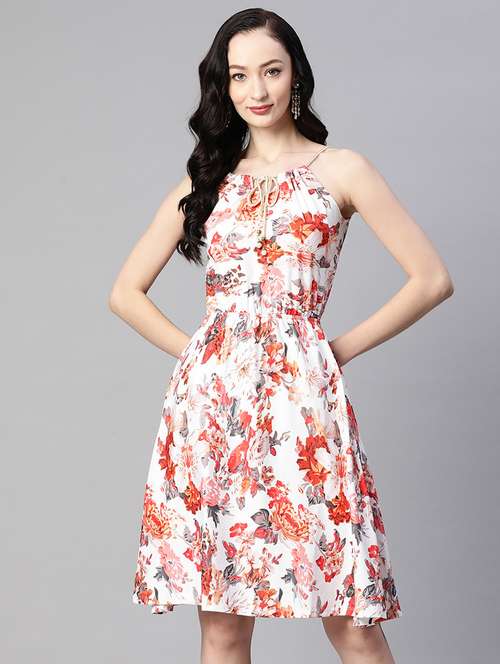 white floral printed a-line dress - 21134466 -  Standard Image - 0