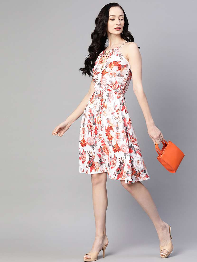 white floral printed a-line dress - 21134466 - Standard Image - 3