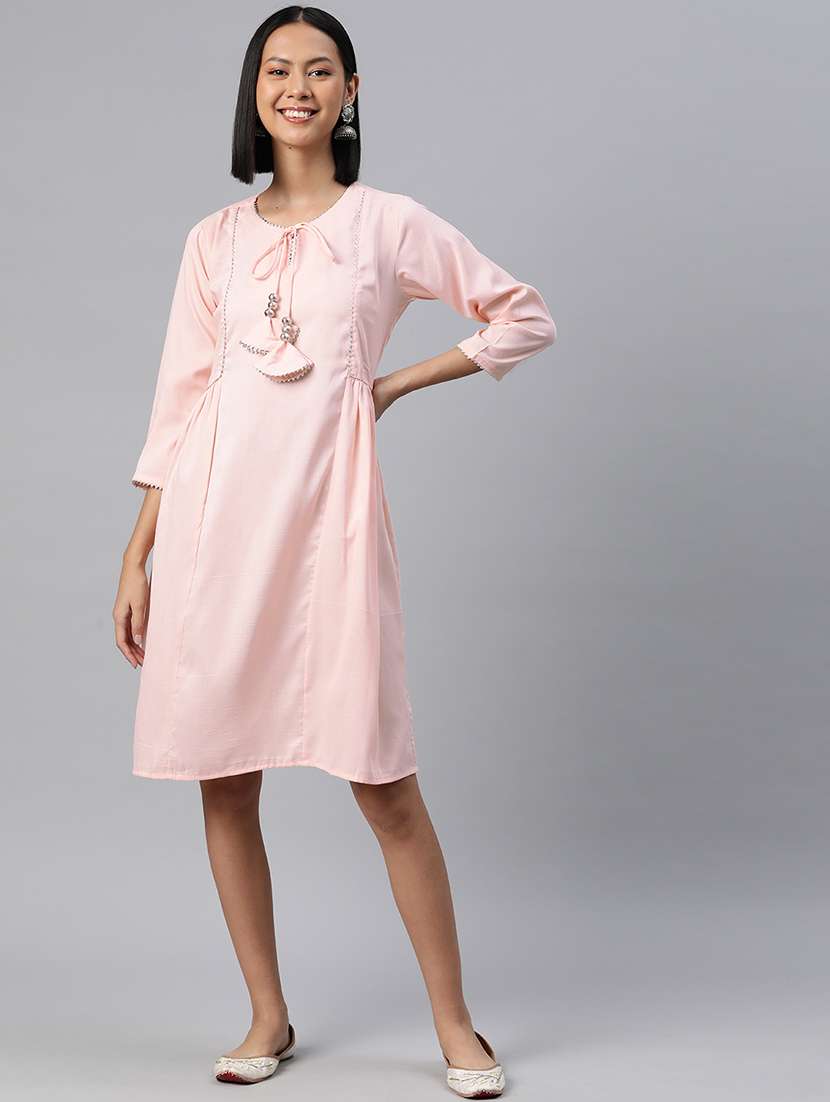 peach detailed a-line dress - 21134477 -  Zoom Image - 0