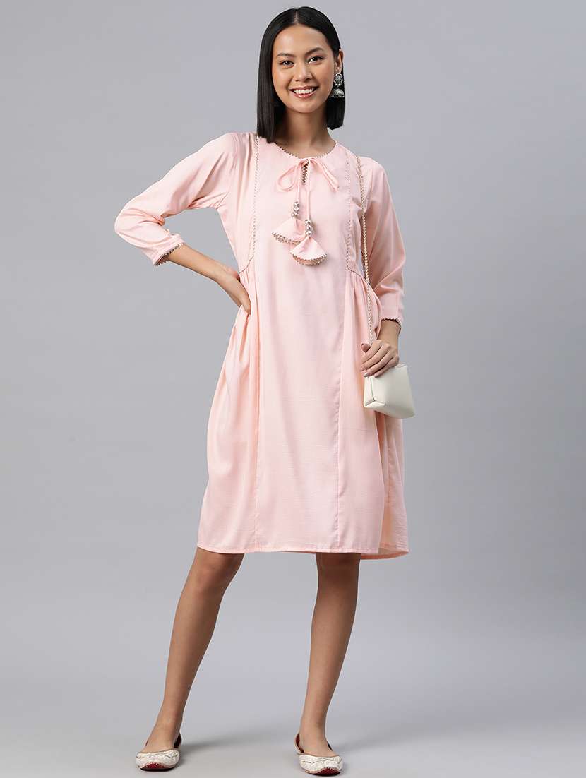 peach detailed a-line dress - 21134477 - Standard Image - 3