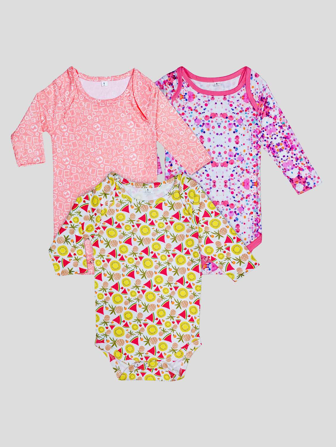 kids pack of 3 printed rompers - 21134744 -  Zoom Image - 0