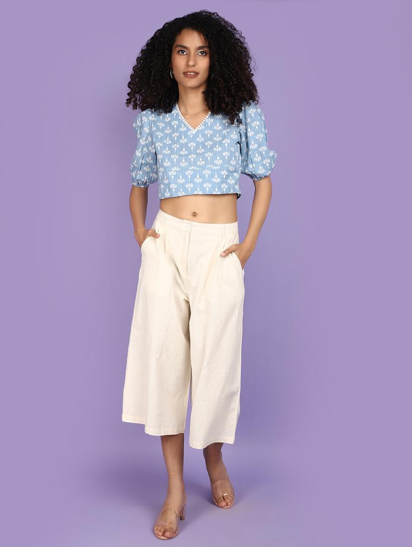 women blue printed crop top - 21134984 - Standard Image - 3