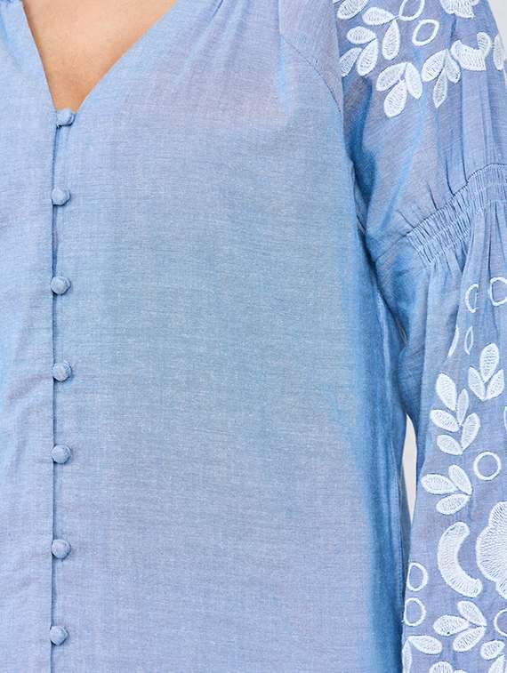 women blue cotton top and trouser co-ord set - 21135485 -  Standard Image - 5