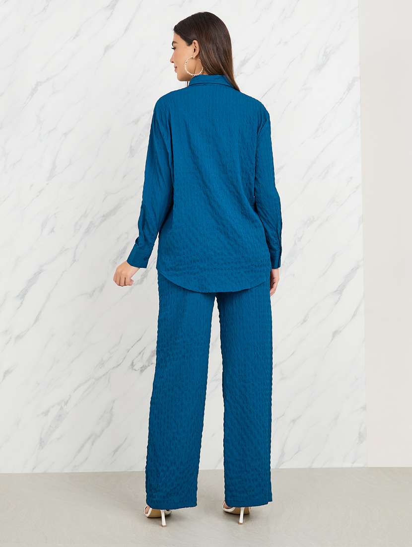 blue polyester shirt and trouser co-ord set - 21135487 -  Standard Image - 3