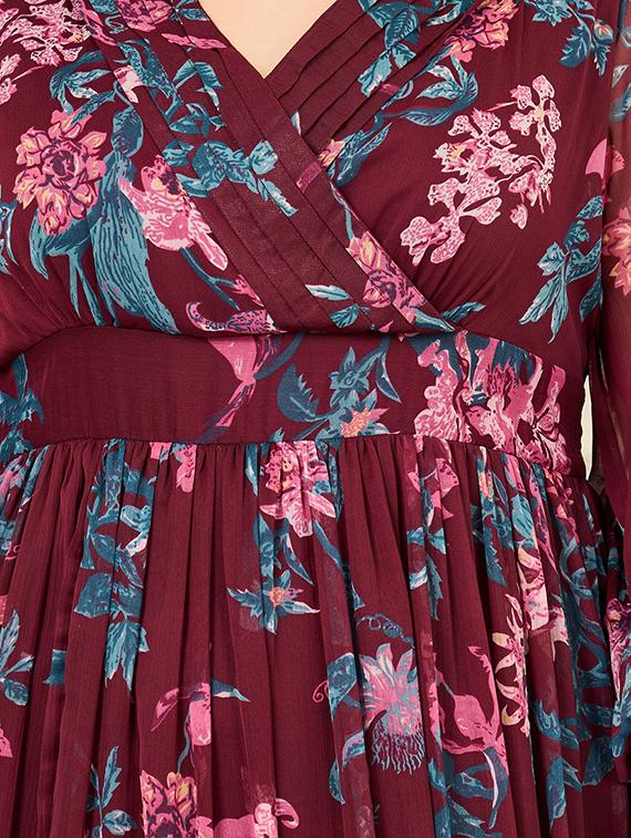 women maroon floral printed fit & flare dress - 21135541 - Standard Image - 3