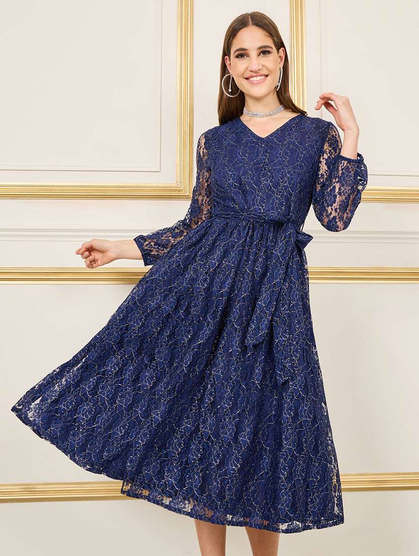 navy blue western dress Retro Dress- Royal Blue