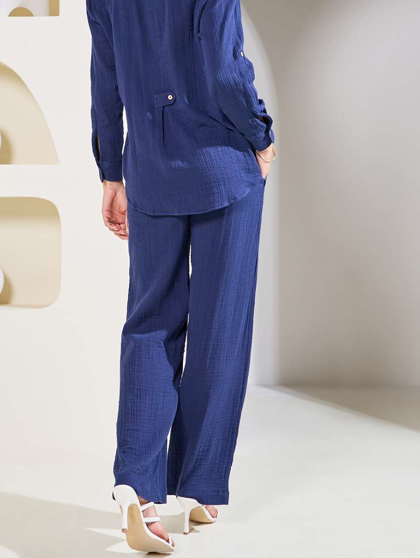 women navy blue polyester regular shirt - 21135643 -  Standard Image - 3