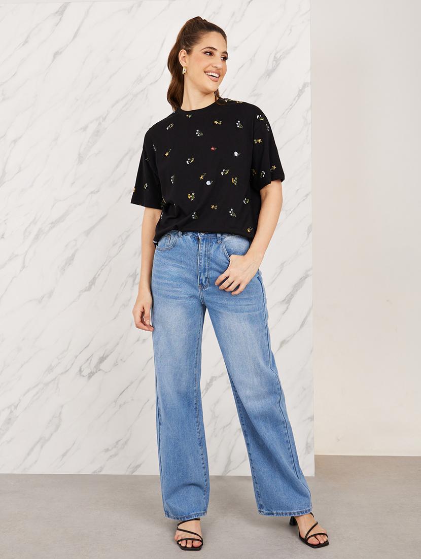 black embroidered cotton regular t-shirt - 21135652 - Standard Image - 3