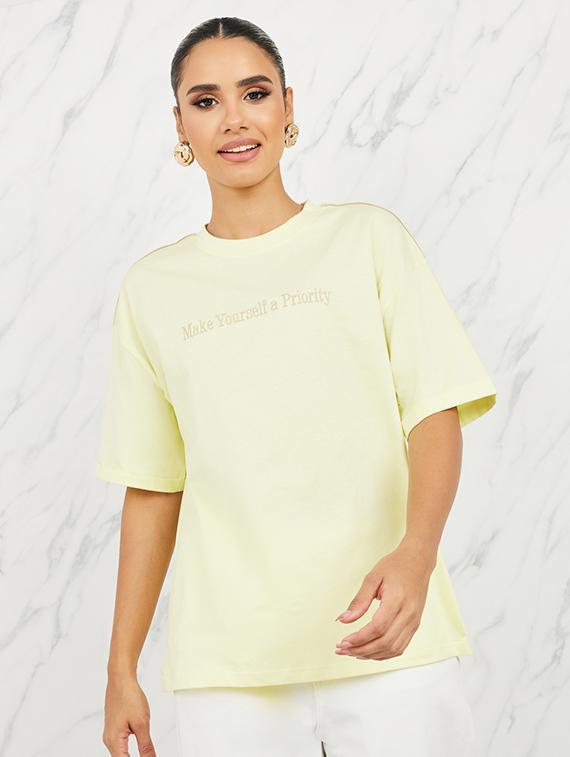 yellow chest print cotton regular t-shirt - 21135671 - Zoom Image - 0