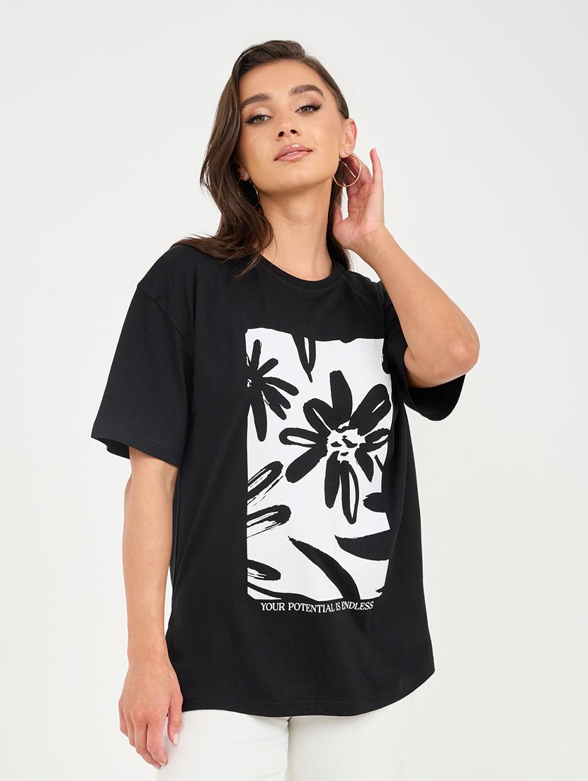 women front print short sleeves t-shirt - 21135675 -  Zoom Image - 0