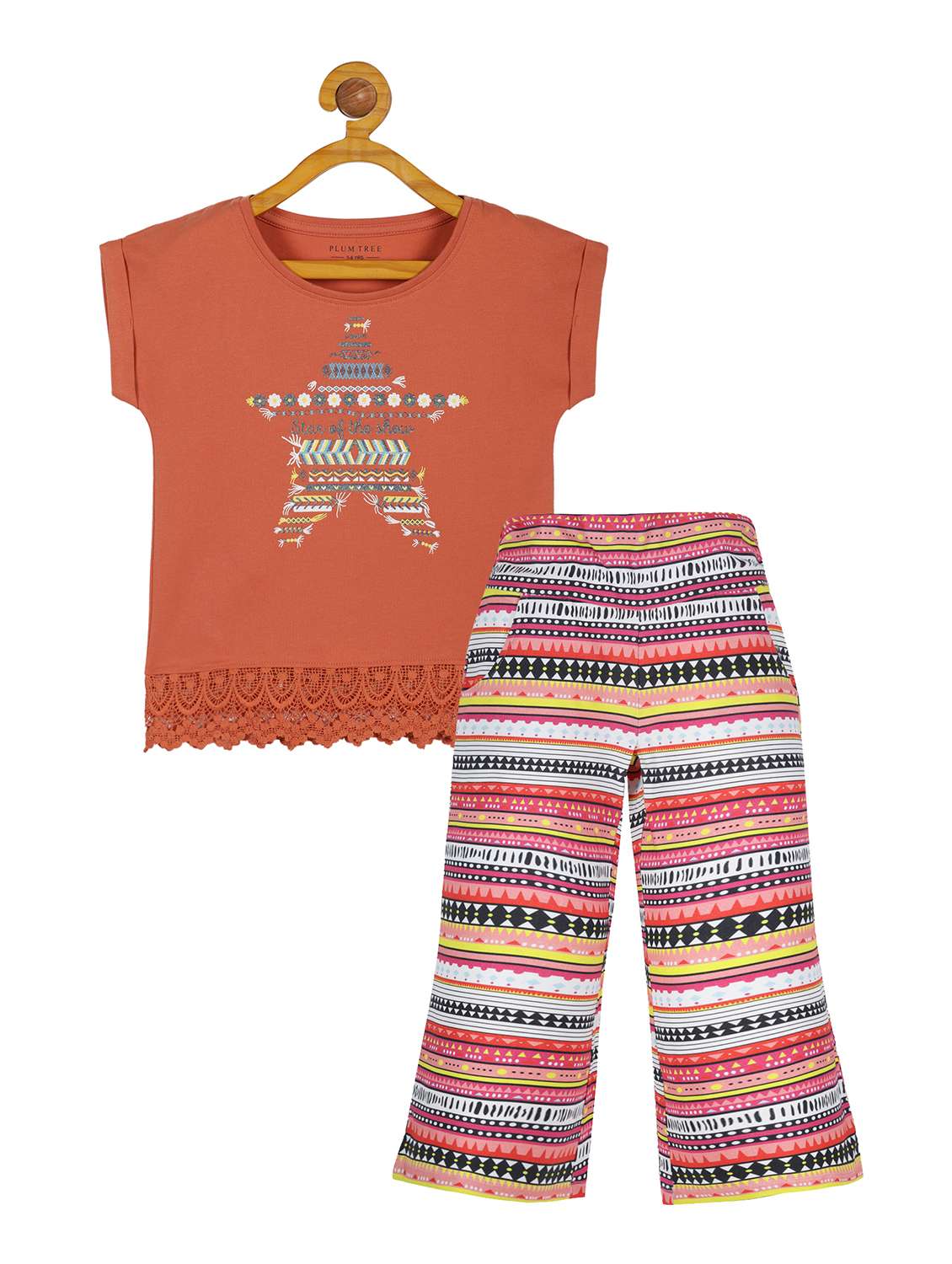 rust printed top & trouser set