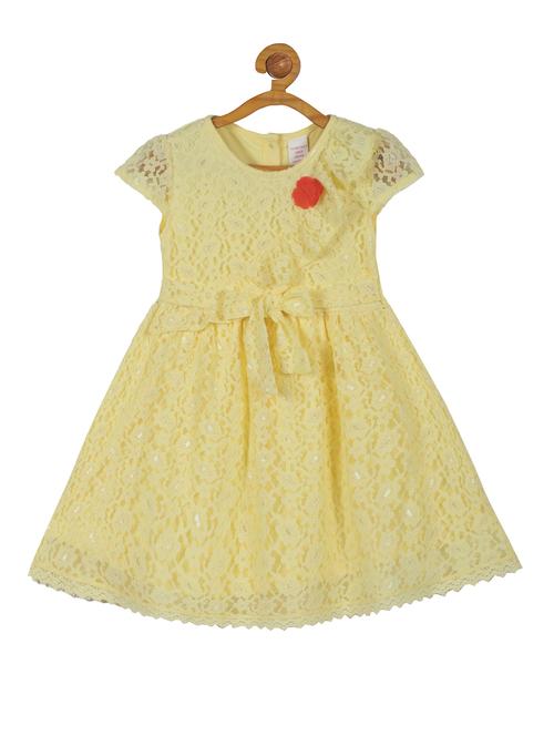 yellow self design frock - 21135940 - Standard Image - 0