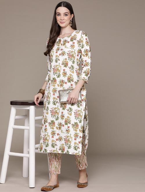 women white round neck kurta pant set  - 21135972 -  Standard Image - 0