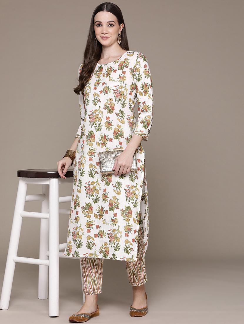 women white round neck kurta pant set  - 21135972 -  Zoom Image - 0