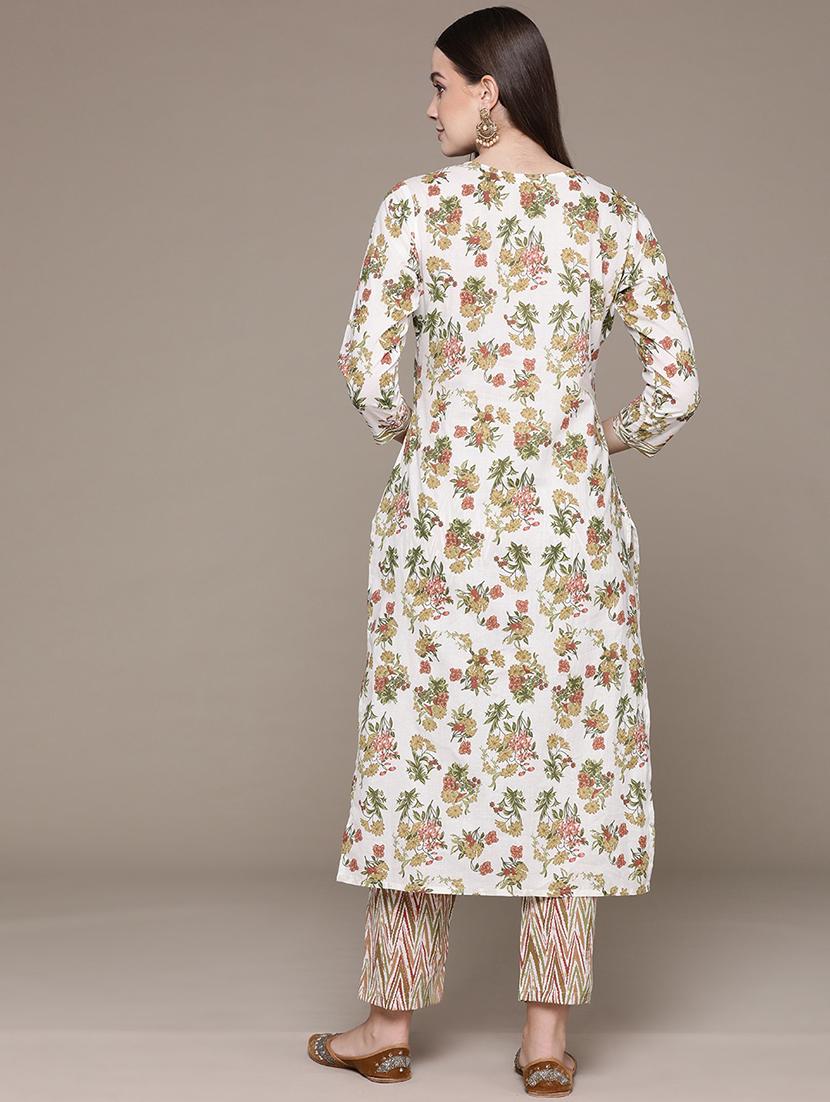 women white round neck kurta pant set - 21135972 - Standard Image - 3