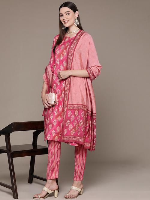 women pink kurta pant set with dupatta - 21135981 -  Standard Image - 0