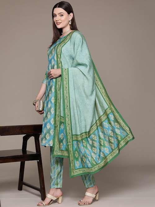 women blue kurta pant set with dupatta - 21135982 - Standard Image - 0