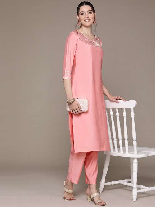 women three quarter sleeve kurta pant with dupatta set - 21135995 - Standard Image - 0