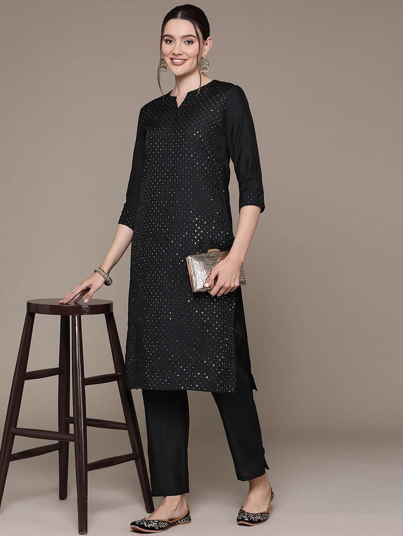 women three quarter sleeve kurta pant with dupatta set