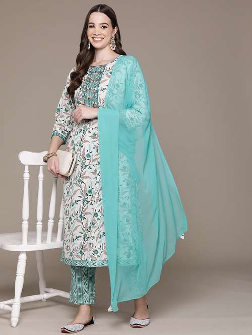 women three quarter sleeve kurta pant with dupatta set - 21136010 -  Standard Image - 0