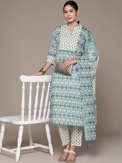 women three quarter sleeve kurta pant with dupatta set - 21136012 -  Standard Image - 0