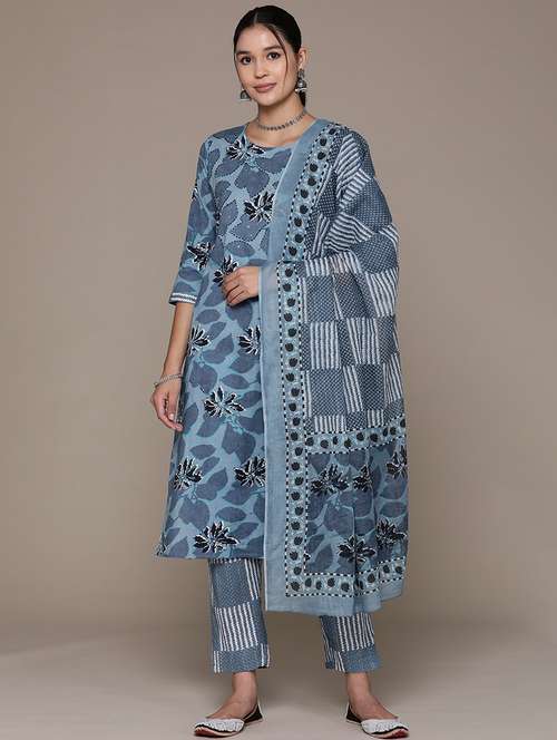 women three quarter sleeve kurta pant with dupatta set - 21136014 -  Standard Image - 0