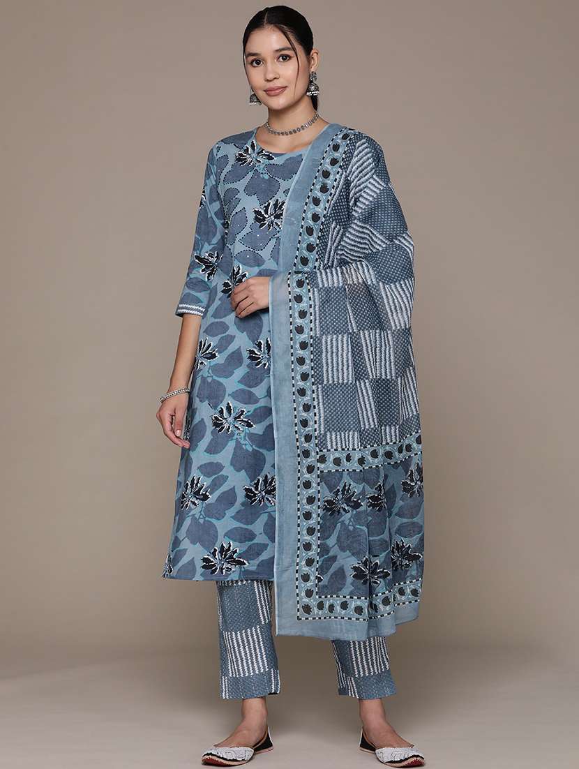 women three quarter sleeve kurta pant with dupatta set