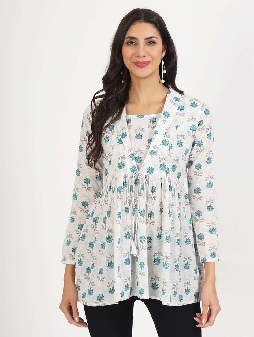 women printed long sleeves flared kurti