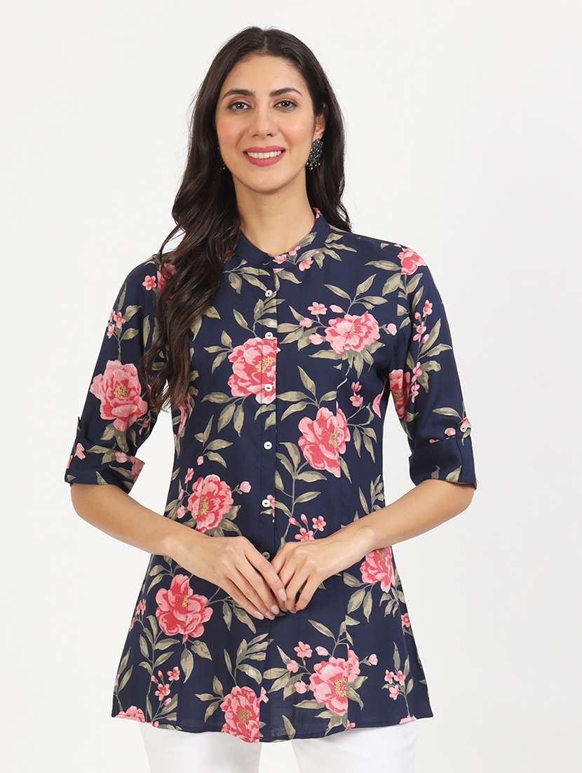 women printed roll-up sleeves a-line kurti - 21136678 -  Zoom Image - 0
