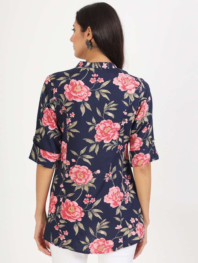 women printed roll-up sleeves a-line kurti - 21136678 - Standard Image - 3
