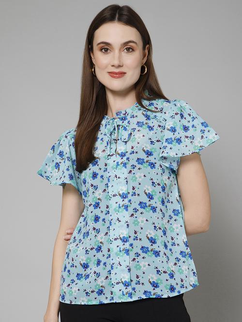 women light blue florals printed top - 21137829 - Standard Image - 0