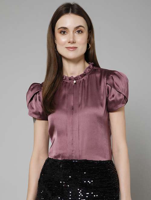 women mauve solids blouson top - 21137831 -  Standard Image - 0