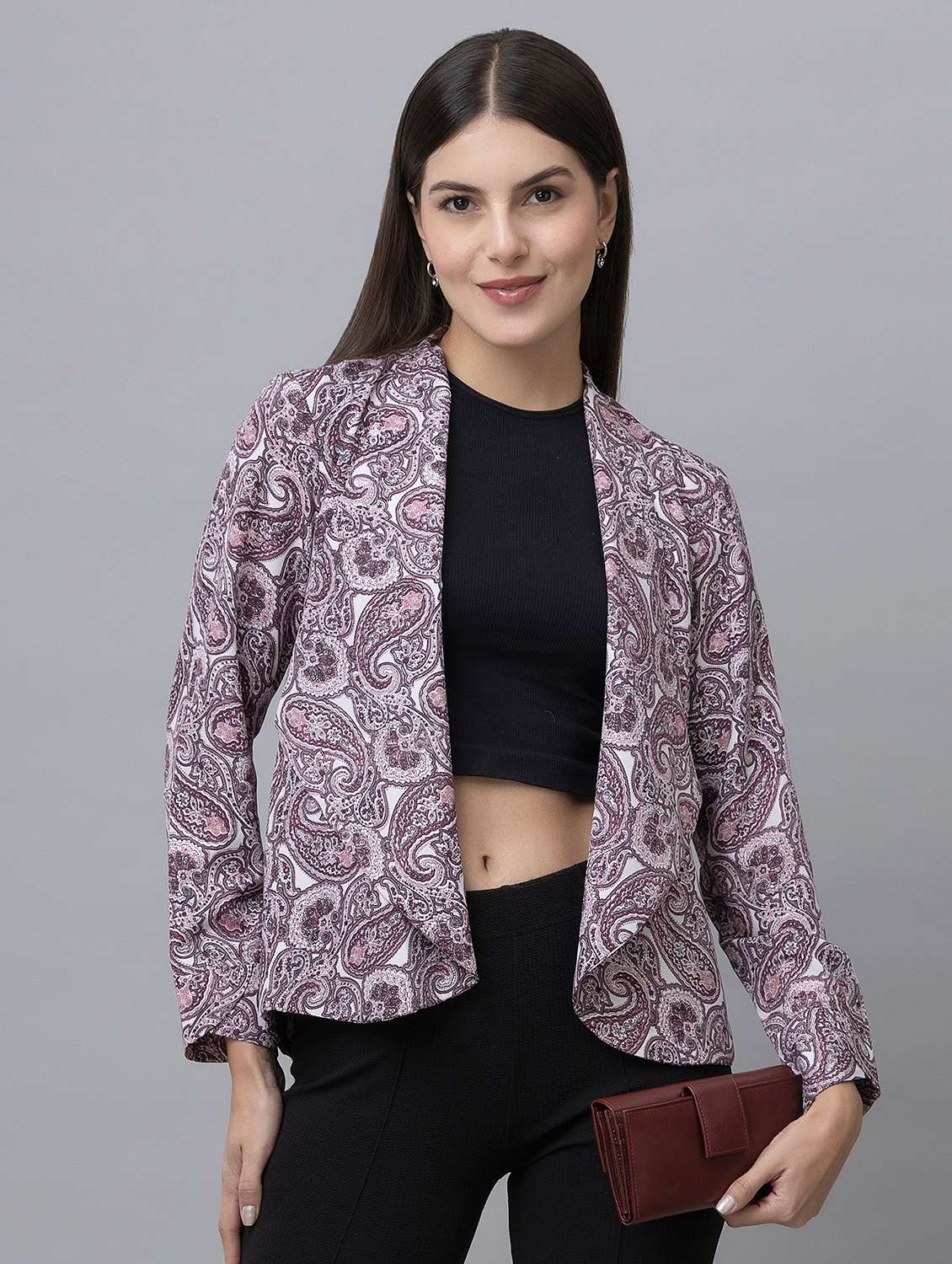 women white paisley printed shrug