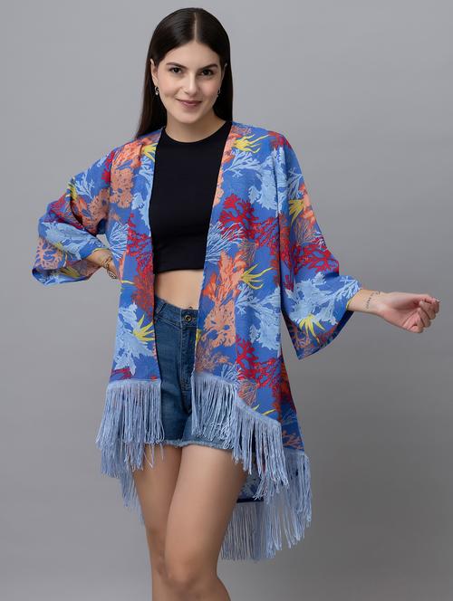 women blue printed kimono sleeves shrug - 21137837 -  Standard Image - 0