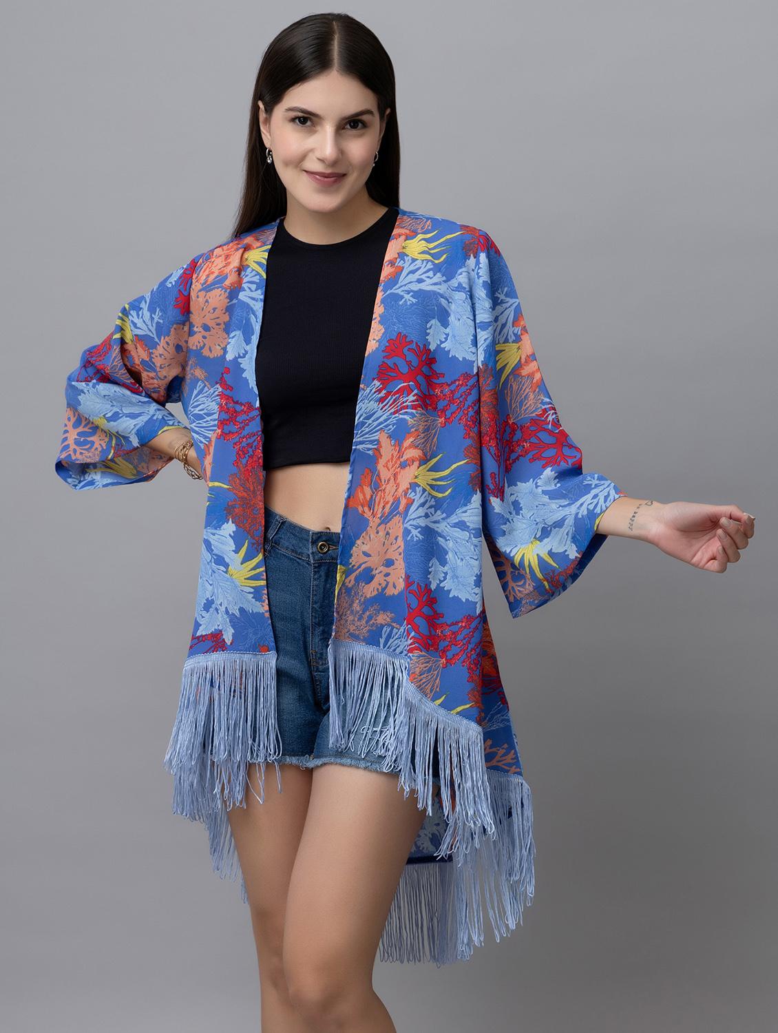 women blue printed kimono sleeves shrug - 21137837 -  Zoom Image - 0