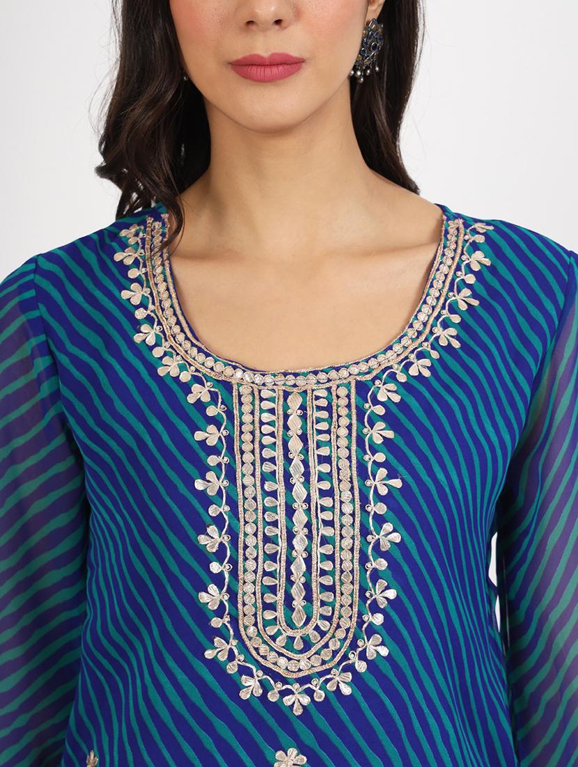 blue leheriya printed straight kurti - 21137859 - Standard Image - 5