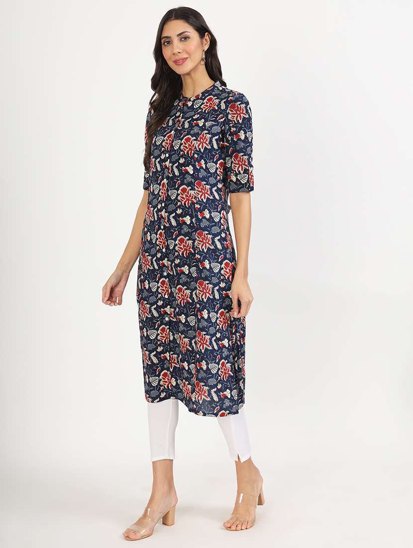 women roll up sleeve a-line kurta - 21137865 - Standard Image - 3