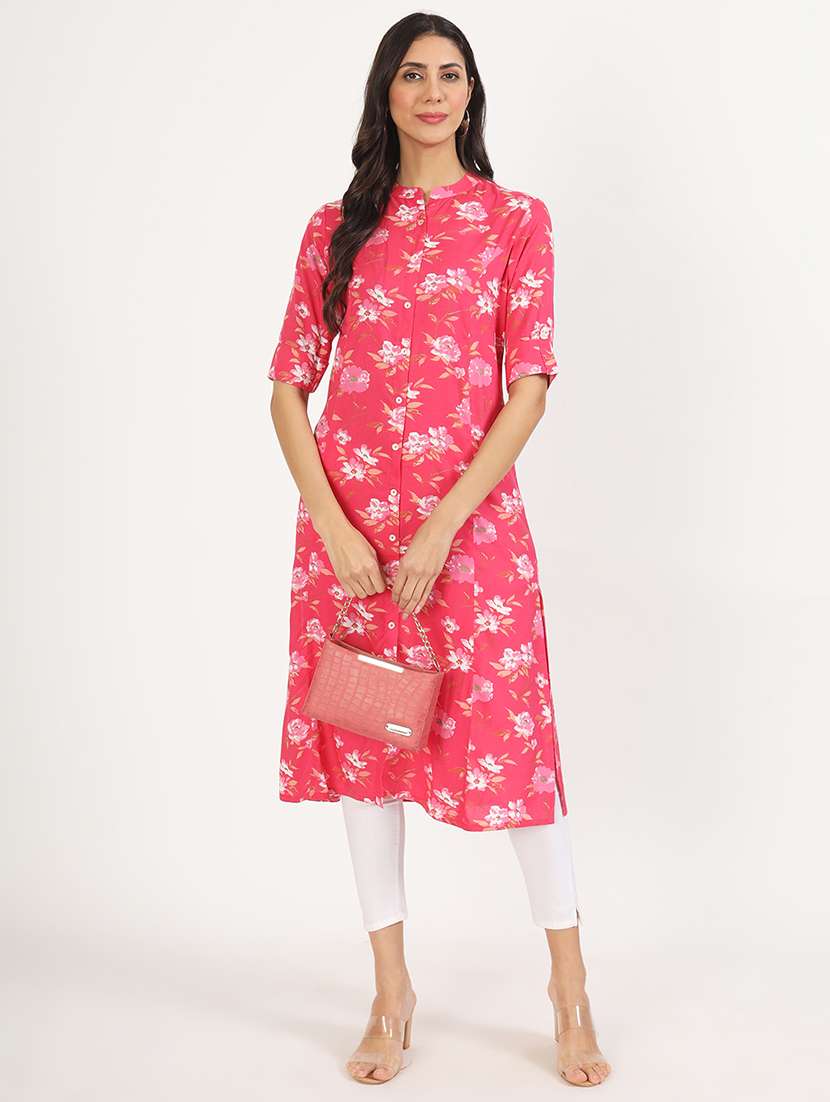 women roll up sleeve a-line kurta - 21137866 - Zoom Image - 0