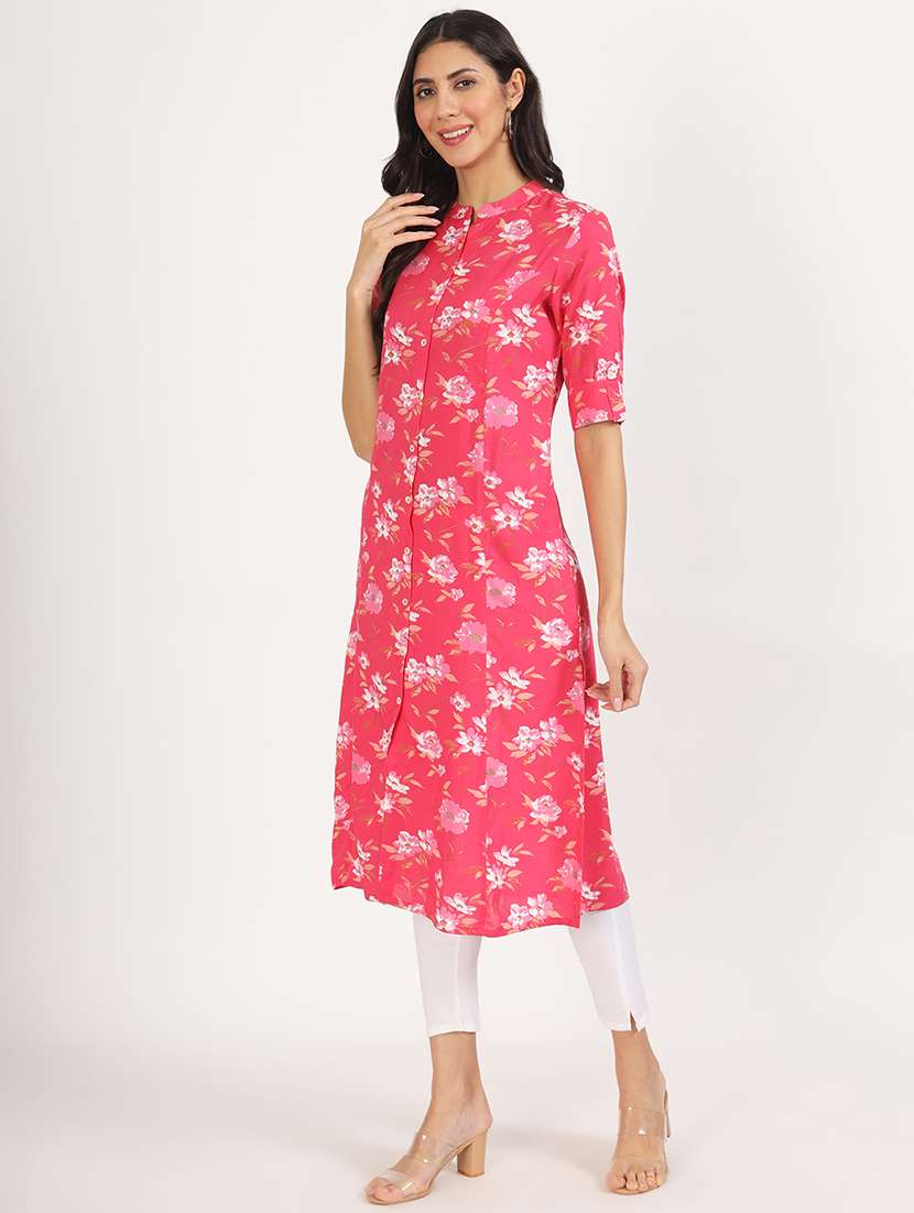 women roll up sleeve a-line kurta - 21137866 - Standard Image - 3