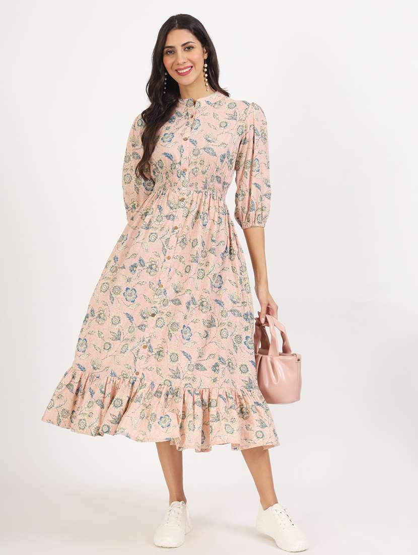 women beige florals printed fit & flare dress - 21137909 - Zoom Image - 0
