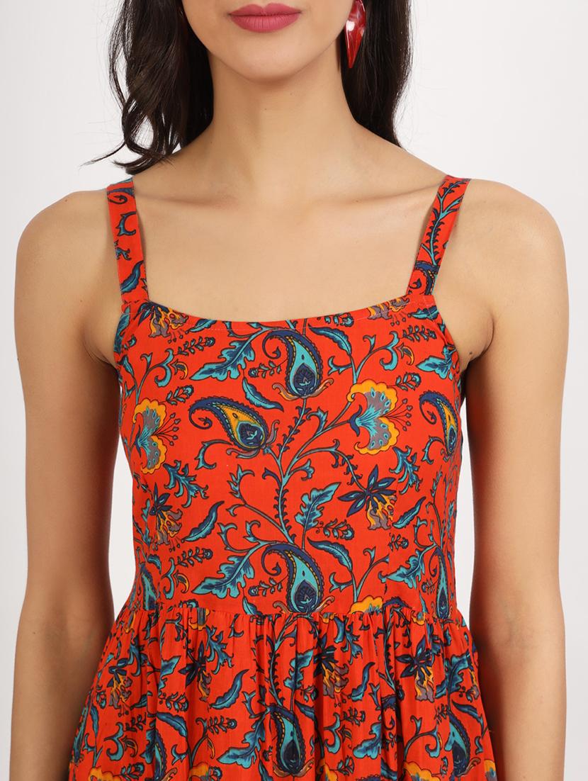 women red paisley printed tiered dress - 21137910 - Standard Image - 5