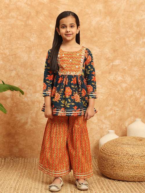 girls printed kurta sharara suit set - 21138282 -  Standard Image - 0