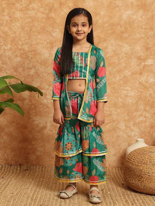 girls printed kurta sharara suit set - 21138284 - Standard Image - 0