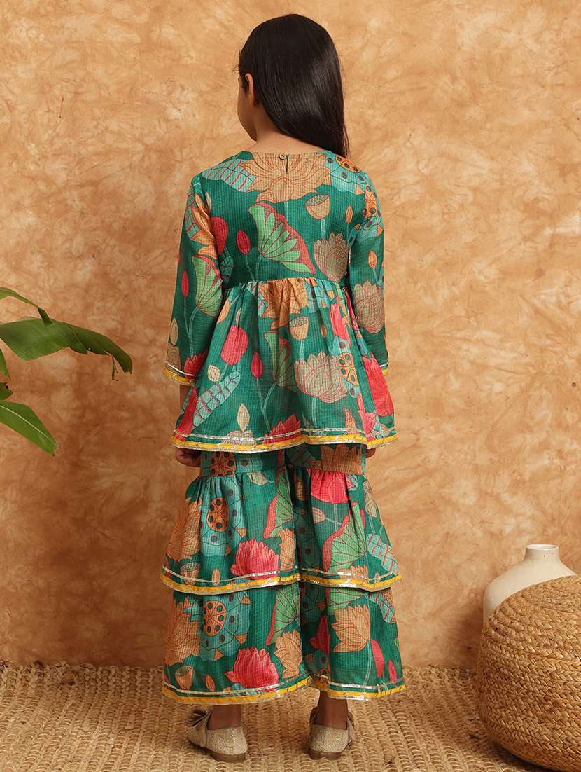 girls printed kurta sharara suit set - 21138284 - Standard Image - 3