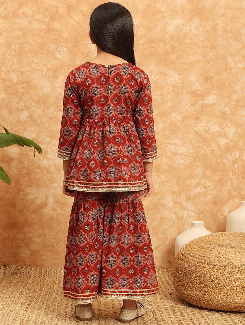 girls printed kurta sharara suit set - 21138287 - Standard Image - 3
